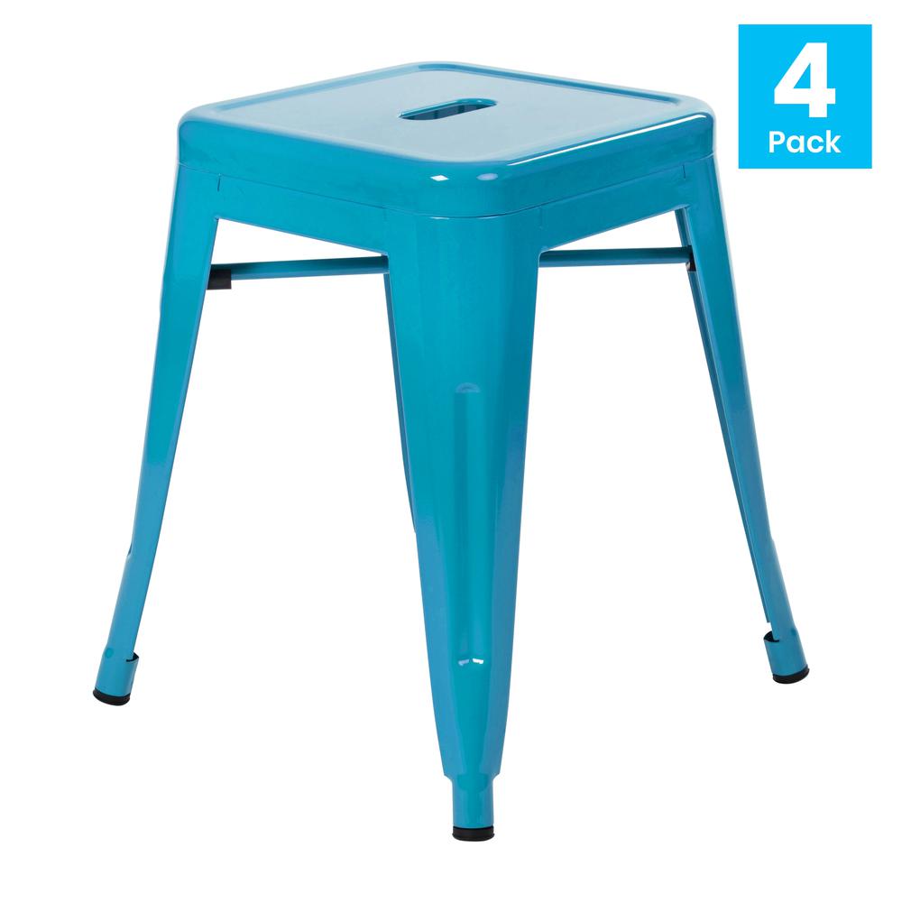 18" Table Height Stool, Stackable Metal Dining Stool in Teal - Set of 4. Picture 2