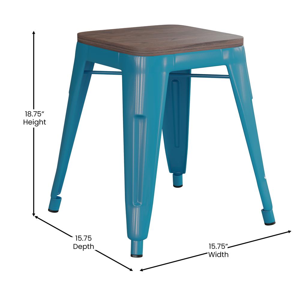 18" Table Height , Stackable Teal Metal Dining Stool, - Set of 4. Picture 6