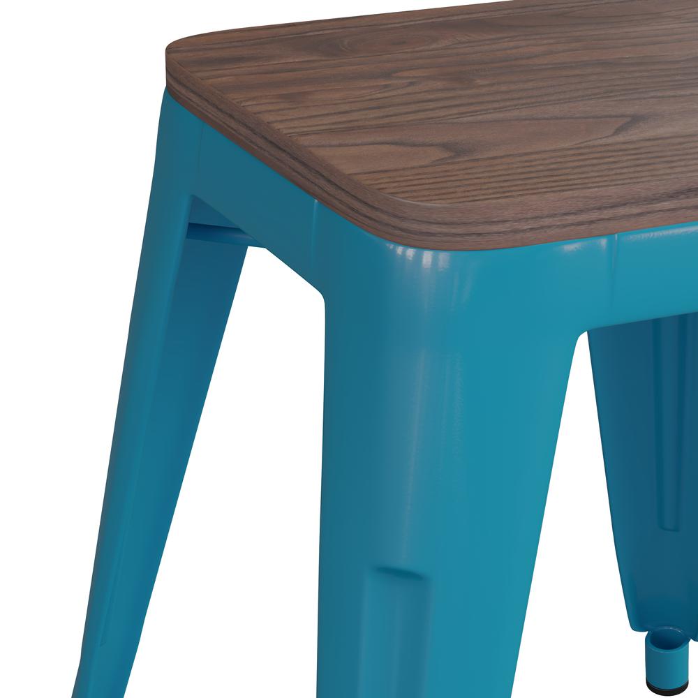 18" Table Height , Stackable Teal Metal Dining Stool, - Set of 4. Picture 8