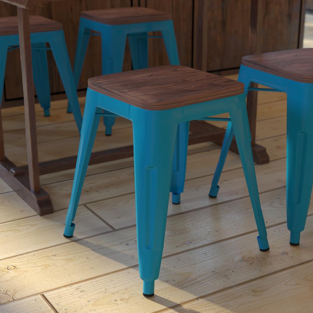 18" Table Height , Stackable Teal Metal Dining Stool, - Set of 4. Picture 7