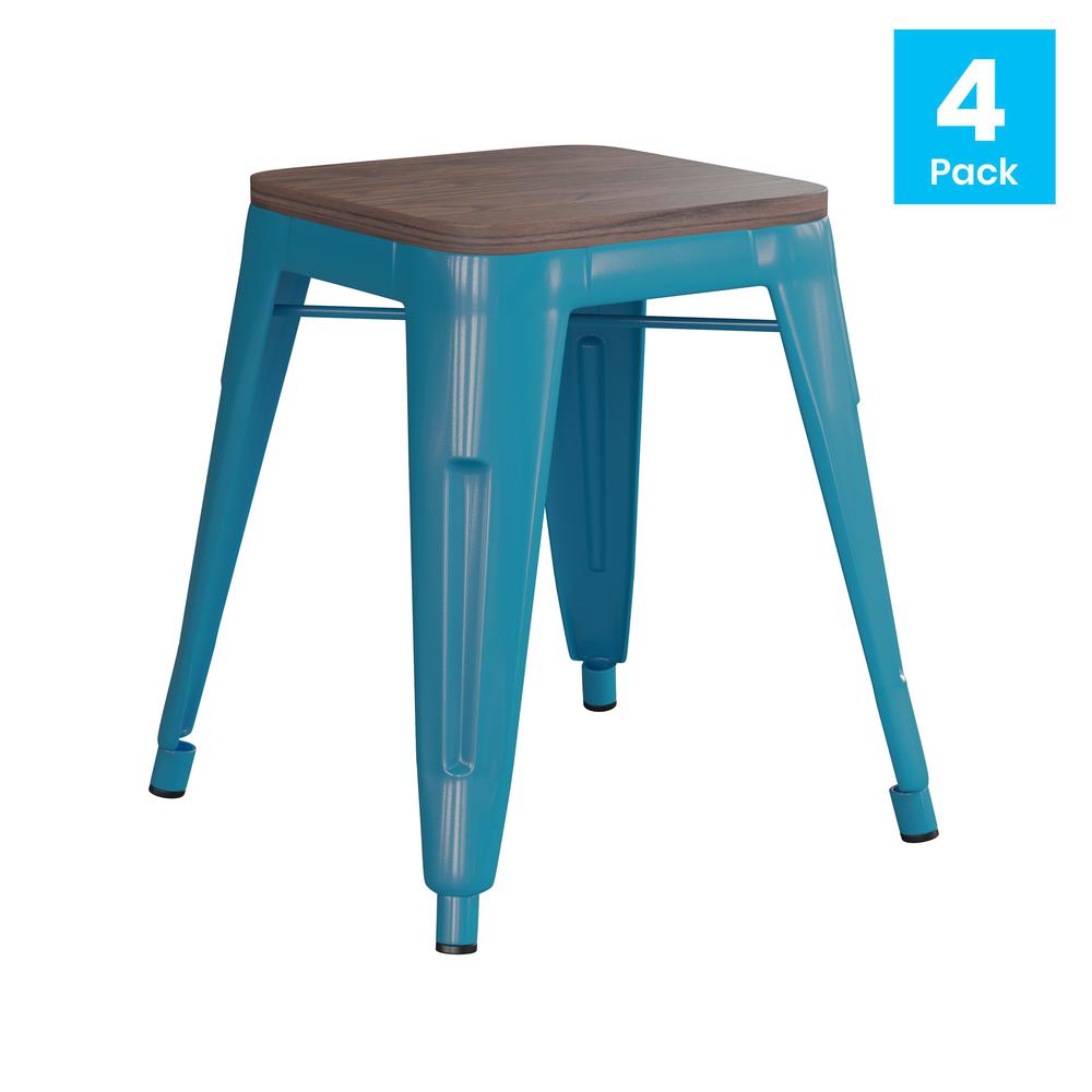 18" Table Height , Stackable Teal Metal Dining Stool, - Set of 4. Picture 2