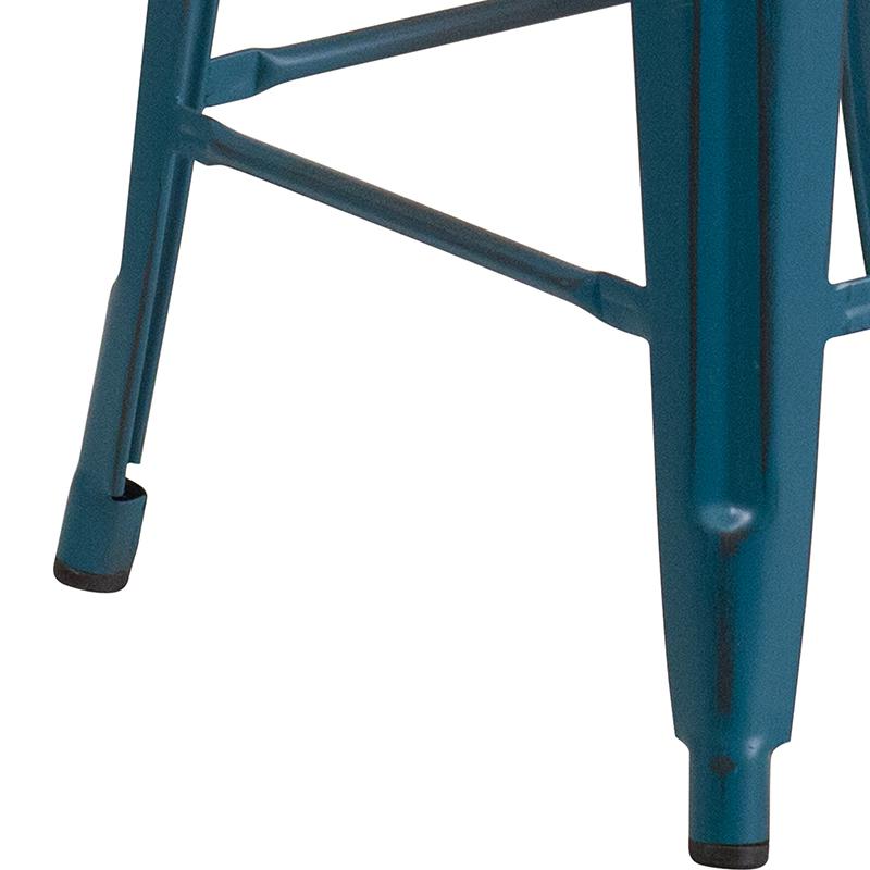 Commercial Grade 24" High Backless Distressed Antique Blue Metal Indoor-Outdoor Counter Height Stool. Picture 5