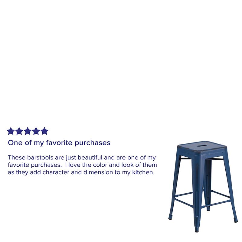 Commercial Grade 24" High Backless Distressed Antique Blue Metal Indoor-Outdoor Counter Height Stool. Picture 6