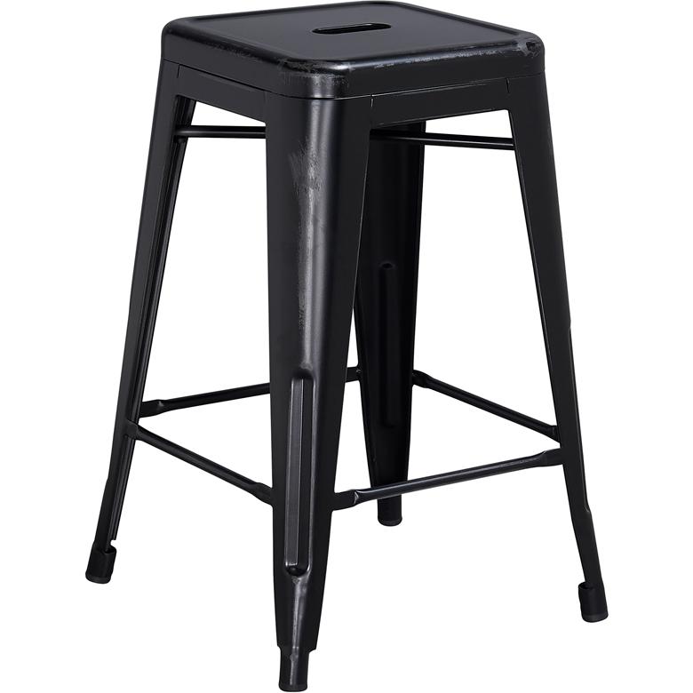 Commercial Grade 24" High Backless Distressed Black Metal Indoor-Outdoor Counter Height Stool. Picture 2