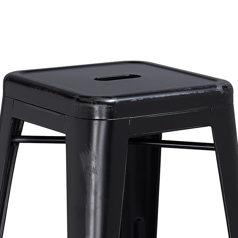 Commercial Grade 24" High Backless Distressed Black Metal Indoor-Outdoor Counter Height Stool. Picture 8