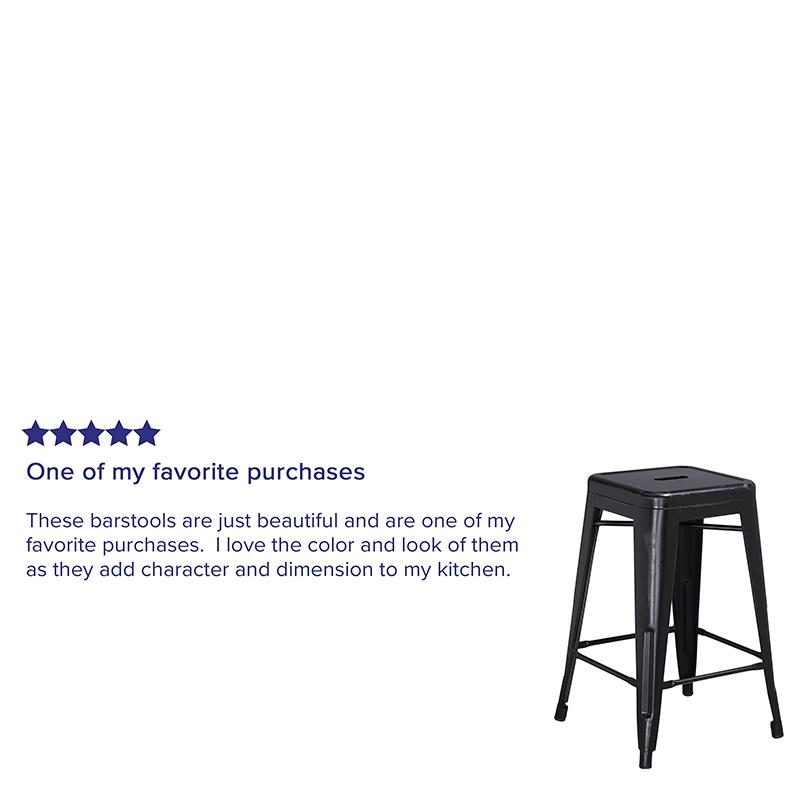 Commercial Grade 24" High Backless Distressed Black Metal Indoor-Outdoor Counter Height Stool. Picture 4