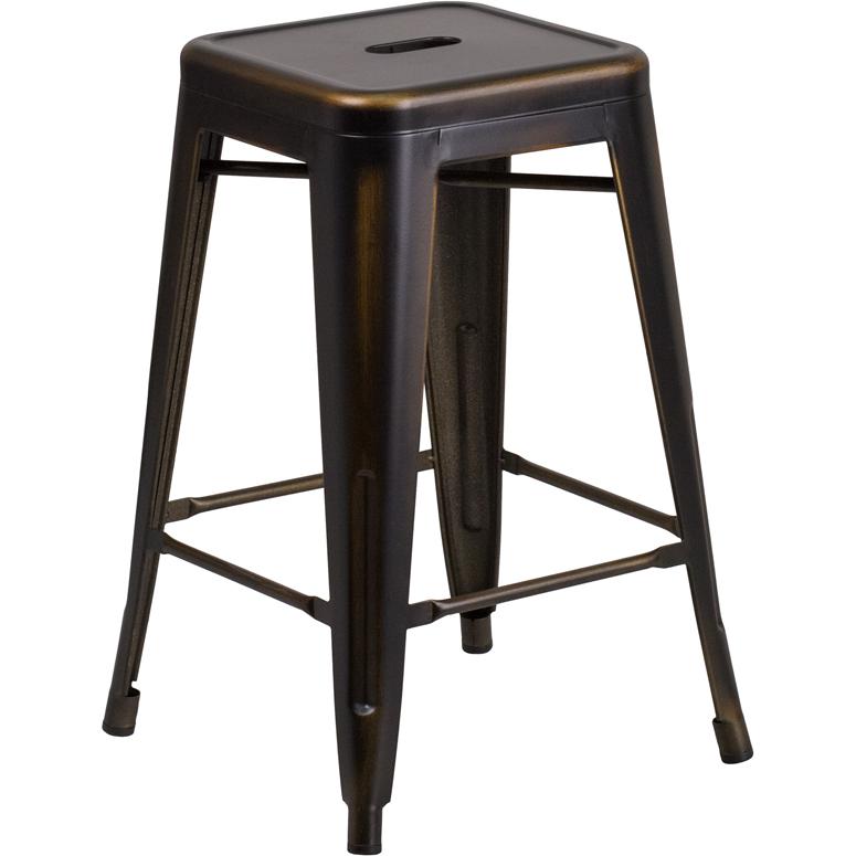 24" High Backless Distressed Copper Metal Indoor-Outdoor Counter Height Stool. Picture 2