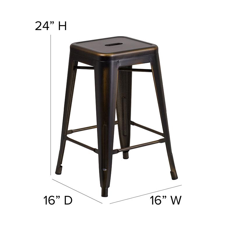 24" High Backless Distressed Copper Metal Indoor-Outdoor Counter Height Stool. Picture 6