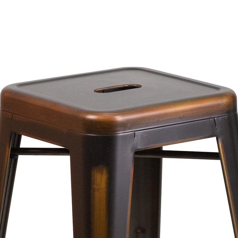 24" High Backless Distressed Copper Metal Indoor-Outdoor Counter Height Stool. Picture 8