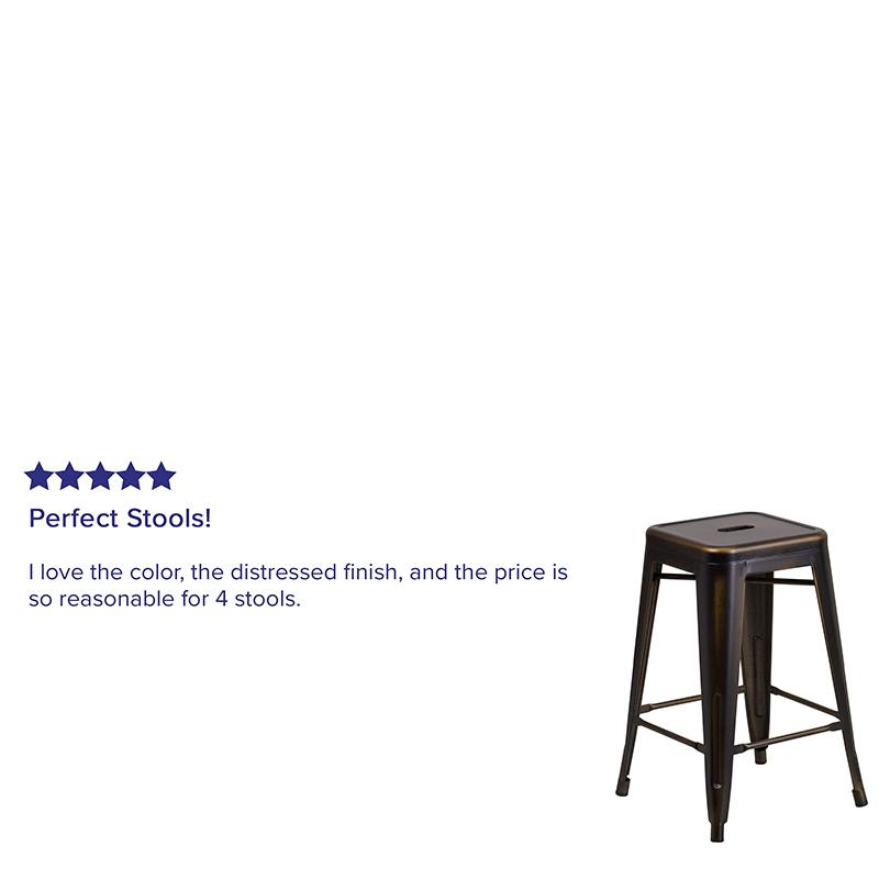 Commercial Grade 24" High Backless Distressed Copper Metal Indoor-Outdoor Counter Height Stool. Picture 6