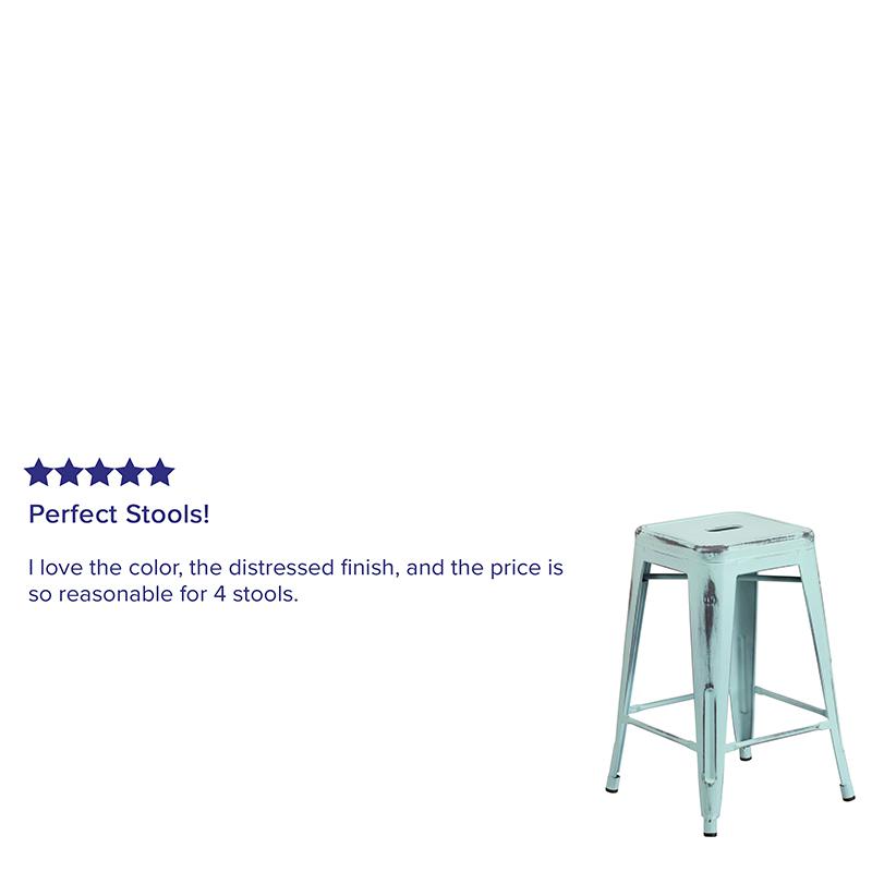 Commercial Grade 24" High Backless Distressed Green-Blue Metal Indoor-Outdoor Counter Height Stool. Picture 4