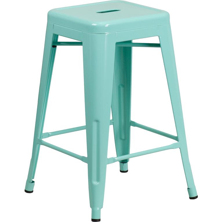 Commercial Grade 24" High Backless Mint Green Indoor-Outdoor Counter Height Stool. Picture 2