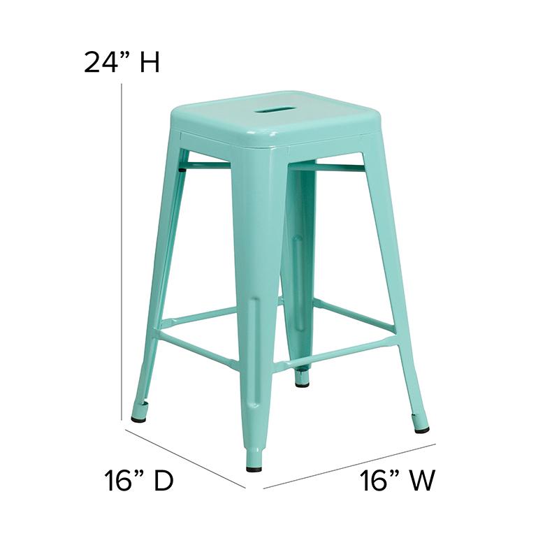 Commercial Grade 24" High Backless Mint Green Indoor-Outdoor Counter Height Stool. Picture 6