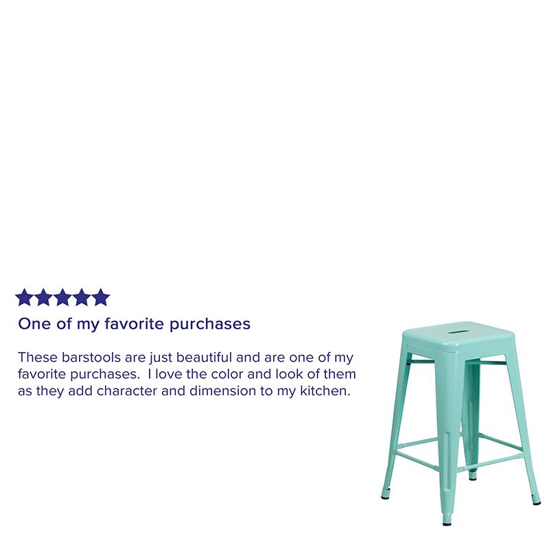 Commercial Grade 24" High Backless Mint Green Indoor-Outdoor Counter Height Stool. Picture 4