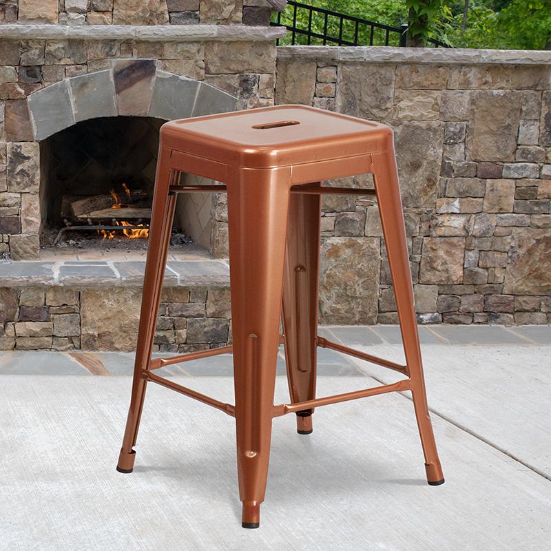 Commercial Grade 24" High Backless Copper Indoor-Outdoor Counter Height Stool. The main picture.