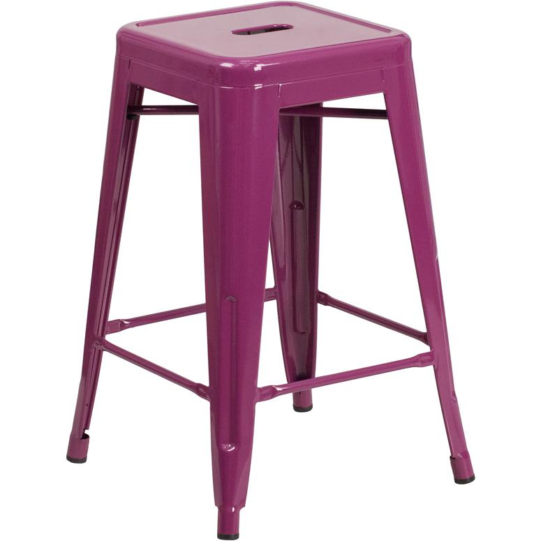 24" High Backless Purple Indoor-Outdoor Counter Height Stool. Picture 2
