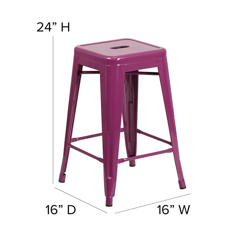 24" High Backless Purple Indoor-Outdoor Counter Height Stool. Picture 6