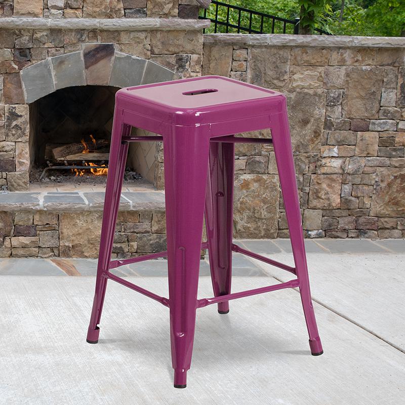 24" High Backless Purple Indoor-Outdoor Counter Height Stool. Picture 1