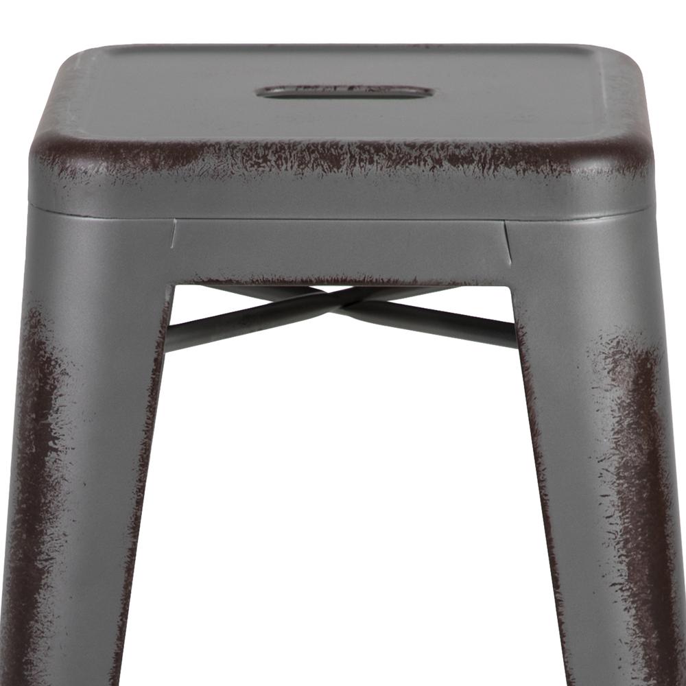 Commercial Grade 24" High Backless Distressed Silver Gray Metal Indoor-Outdoor Counter Height Stool. Picture 6
