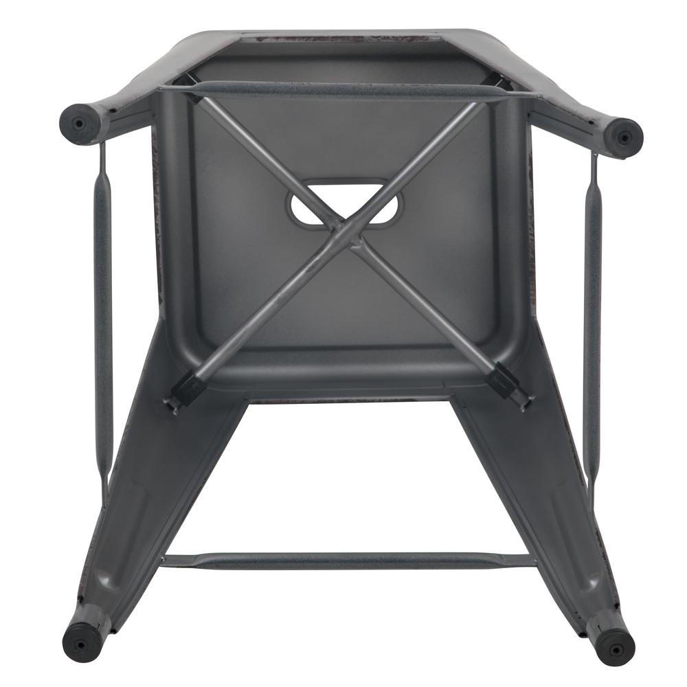 Commercial Grade 24" High Backless Distressed Silver Gray Metal Indoor-Outdoor Counter Height Stool. Picture 8