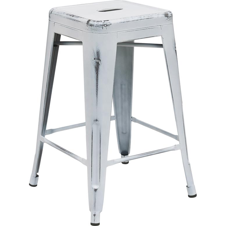 Commercial Grade 24" High Backless Distressed White Metal Indoor-Outdoor Counter Height Stool. Picture 1