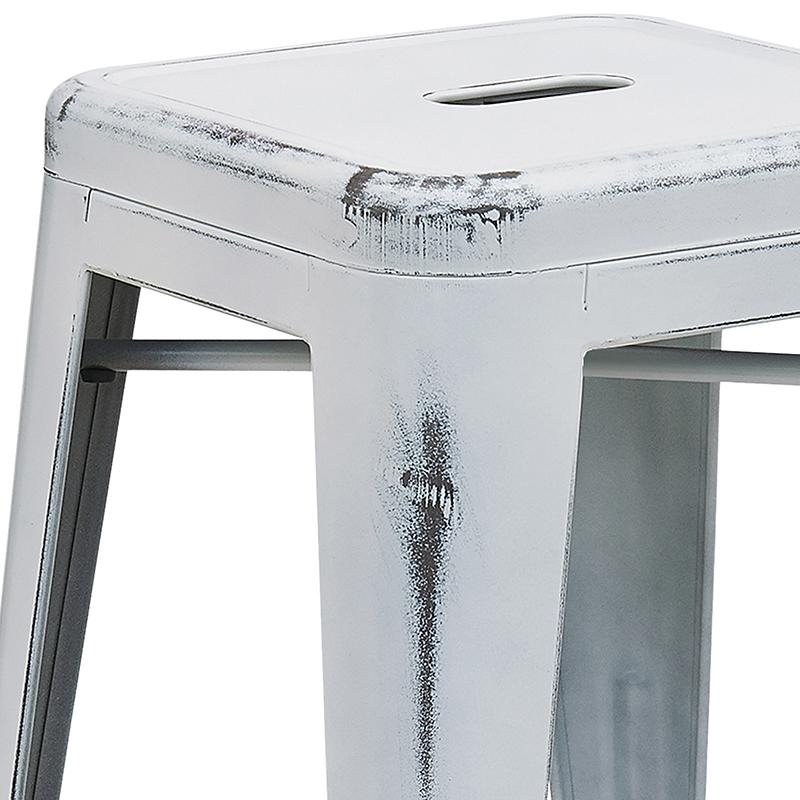24" High Backless Distressed White Metal Indoor-Outdoor Counter Height Stool. Picture 8