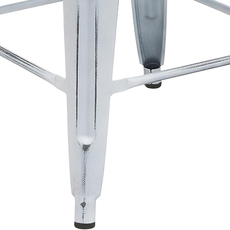 Commercial Grade 24" High Backless Distressed White Metal Indoor-Outdoor Counter Height Stool. Picture 5