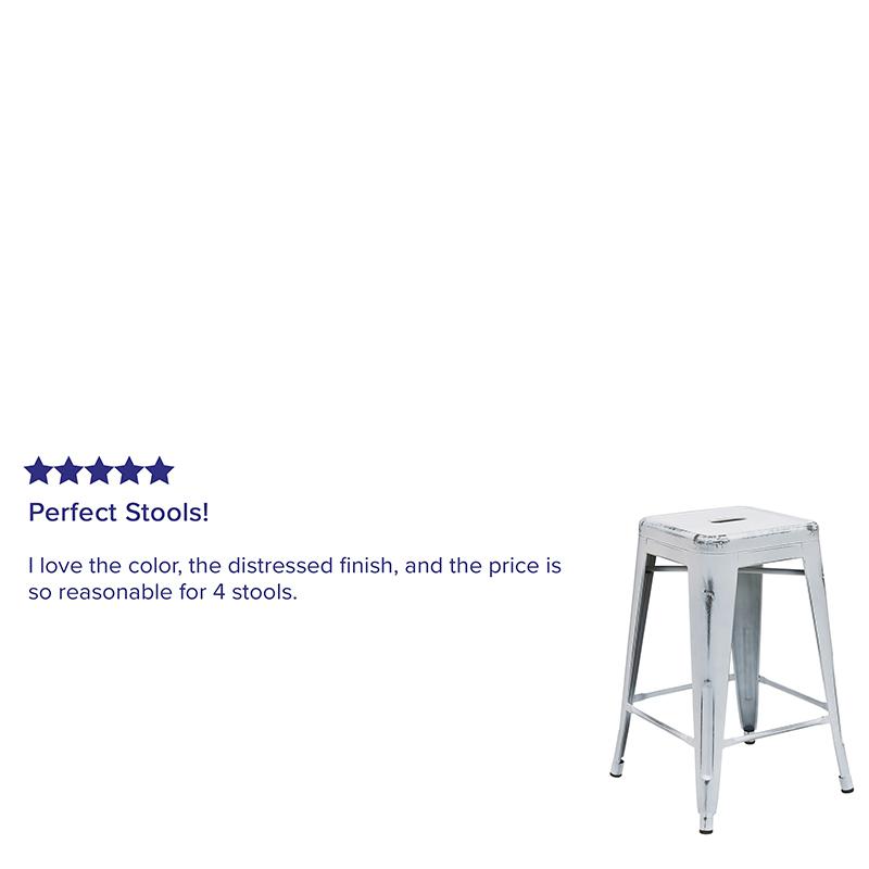 Commercial Grade 24" High Backless Distressed White Metal Indoor-Outdoor Counter Height Stool. Picture 6