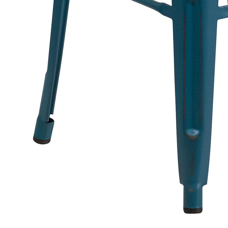 Commercial Grade 30" High Backless Distressed Antique Blue Metal Indoor-Outdoor Barstool. Picture 7