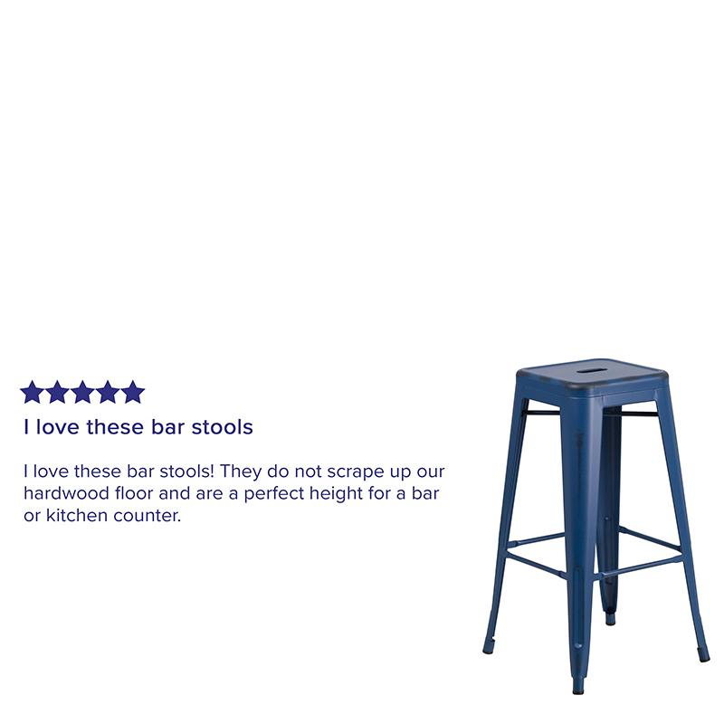 Commercial Grade 30" High Backless Distressed Antique Blue Metal Indoor-Outdoor Barstool. Picture 4