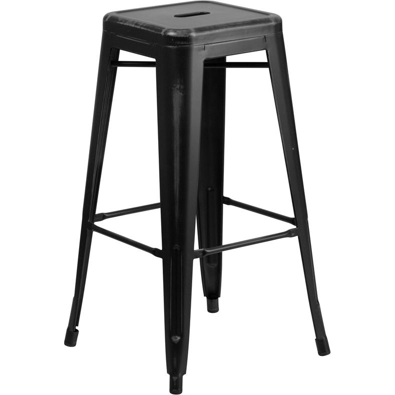 30" High Backless Distressed Black Metal Indoor-Outdoor Barstool. Picture 2