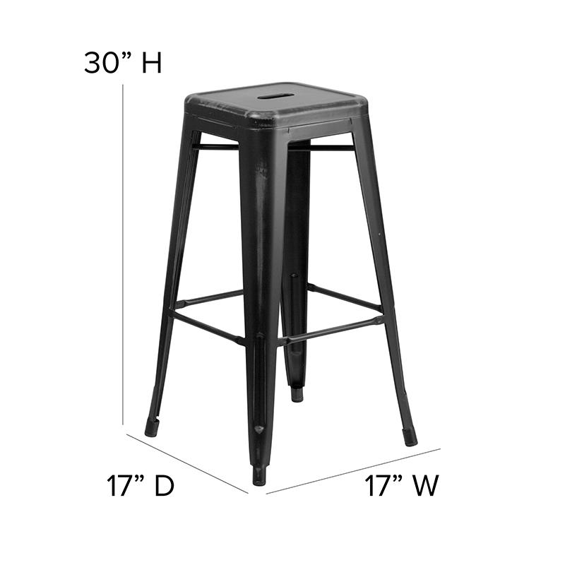 Commercial Grade 30" High Backless Distressed Black Metal Indoor-Outdoor Barstool. Picture 2