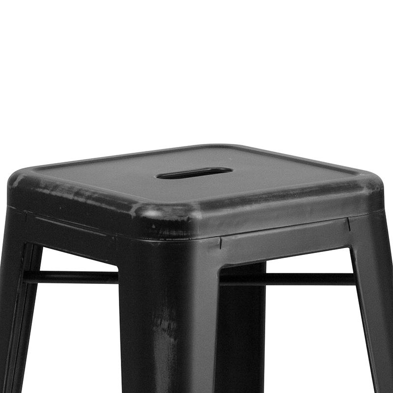 30" High Backless Distressed Black Metal Indoor-Outdoor Barstool. Picture 8