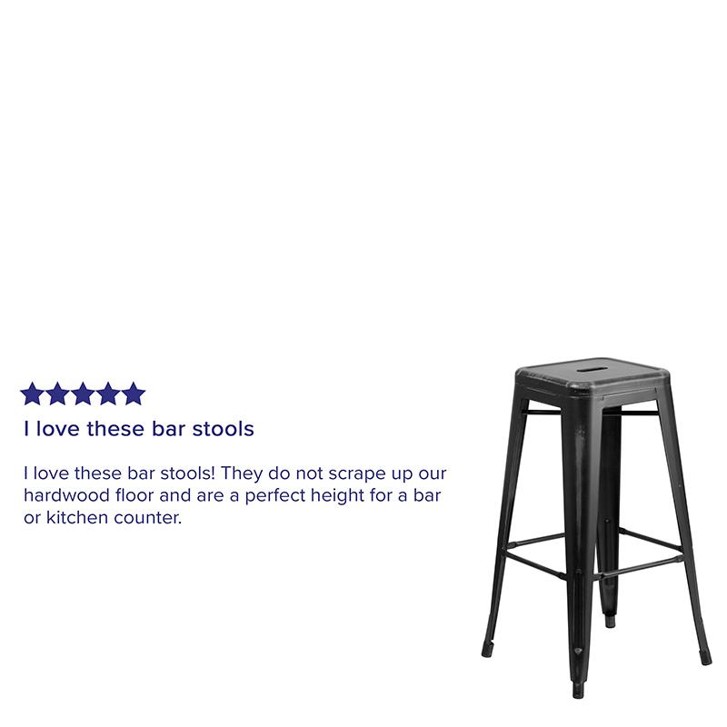 Commercial Grade 30" High Backless Distressed Black Metal Indoor-Outdoor Barstool. Picture 3