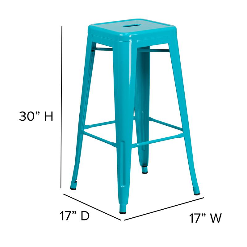 Commercial Grade 30" High Backless Crystal Teal-Blue Indoor-Outdoor Barstool. Picture 7