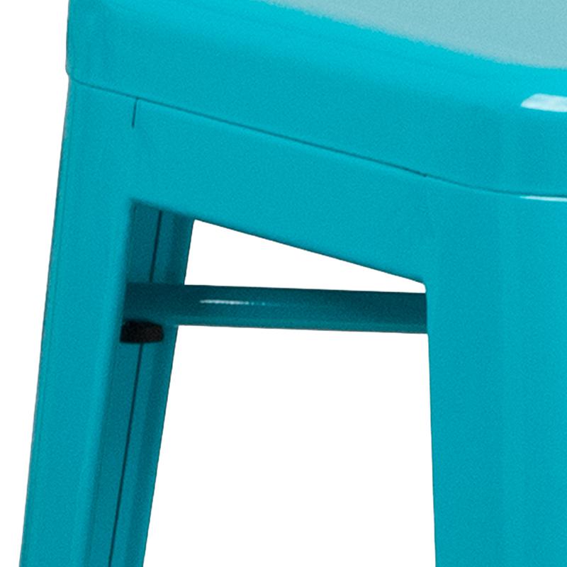 Commercial Grade 30" High Backless Crystal Teal-Blue Indoor-Outdoor Barstool. Picture 11