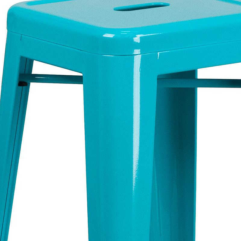 Commercial Grade 30" High Backless Crystal Teal-Blue Indoor-Outdoor Barstool. Picture 10