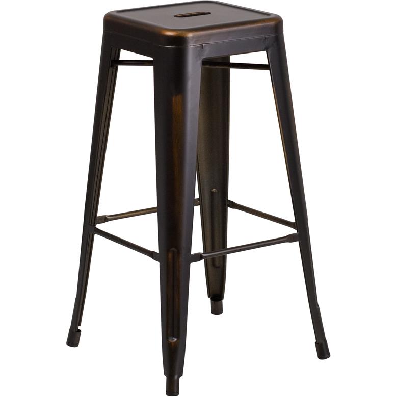 Commercial Grade 30" High Backless Distressed Copper Metal Indoor-Outdoor Barstool. Picture 1