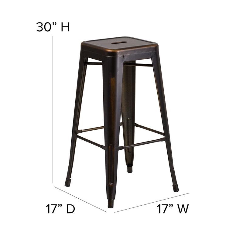 Commercial Grade 30" High Backless Distressed Copper Metal Indoor-Outdoor Barstool. Picture 2