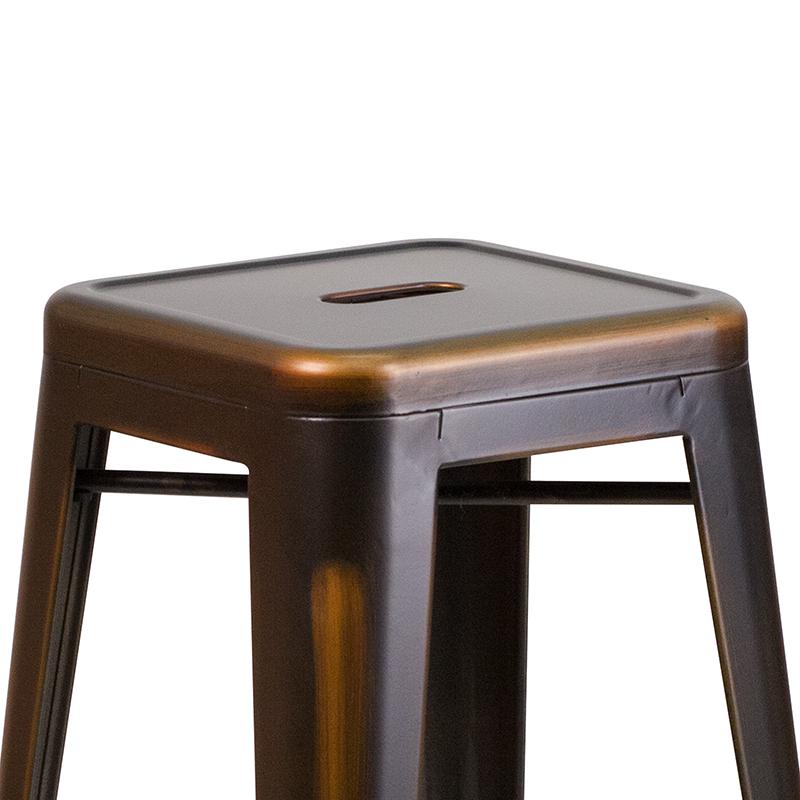 Commercial Grade 30" High Backless Distressed Copper Metal Indoor-Outdoor Barstool. Picture 8