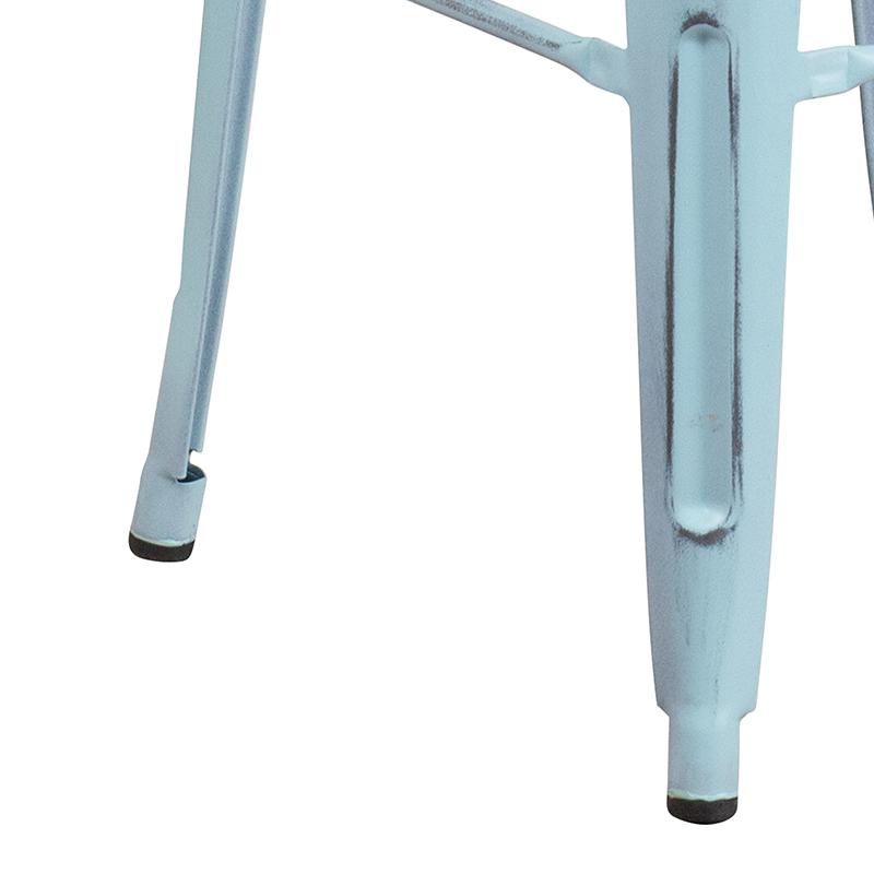 30" High Backless Distressed Green-Blue Metal Indoor-Outdoor Barstool. Picture 7