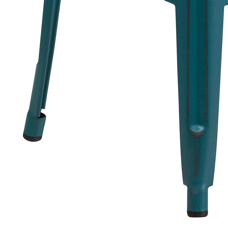 30" High Backless Distressed Kelly Blue-Teal Metal Indoor-Outdoor Barstool. Picture 8