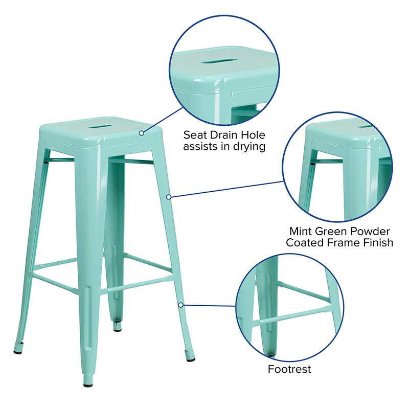 Commercial Grade 30" High Backless Mint Green Indoor-Outdoor Barstool. Picture 3