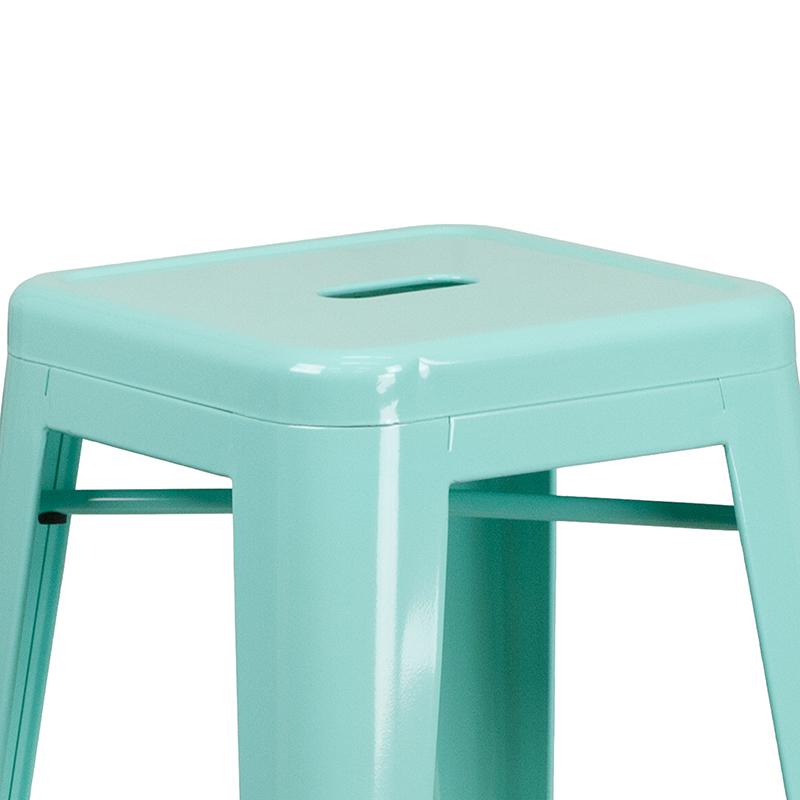 Commercial Grade 30" High Backless Mint Green Indoor-Outdoor Barstool. Picture 4
