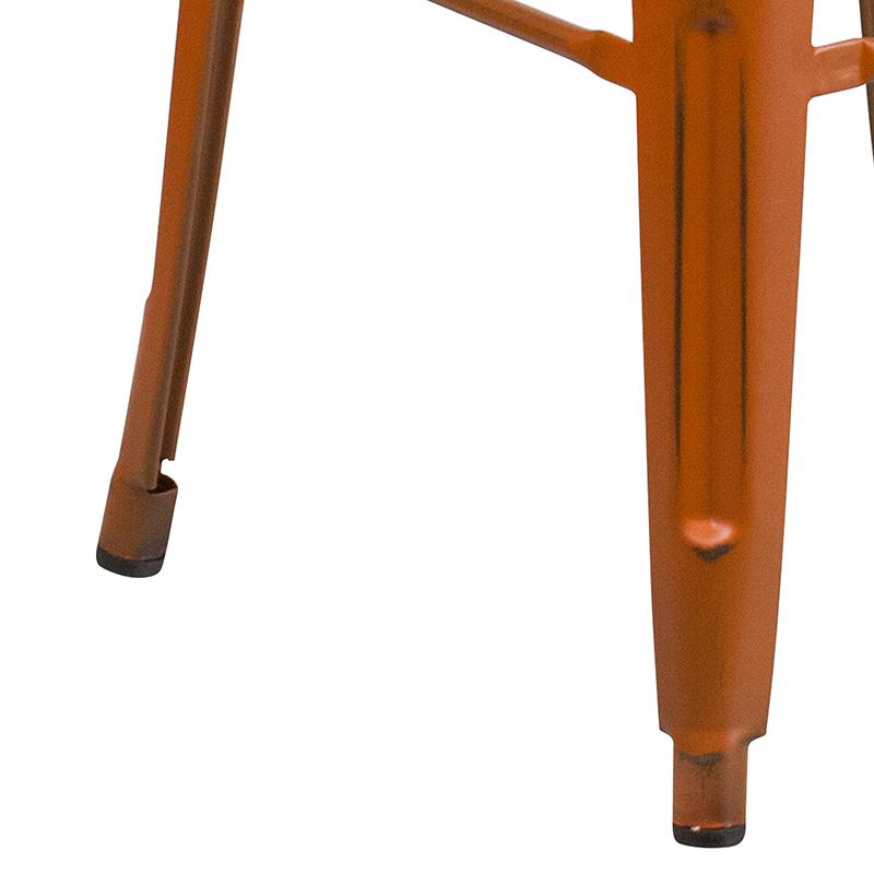30" High Backless Distressed Orange Metal Indoor-Outdoor Barstool. Picture 8