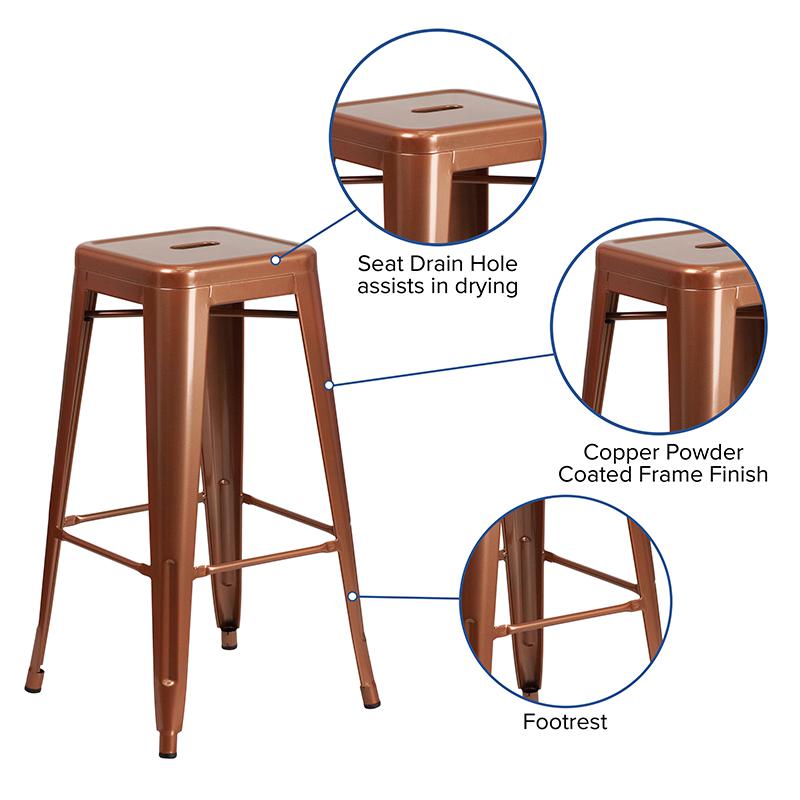 Commercial Grade 30" High Backless Copper Indoor-Outdoor Barstool. Picture 5