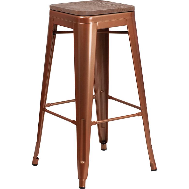 30" High Backless Copper Barstool with Square Wood Seat. Picture 2