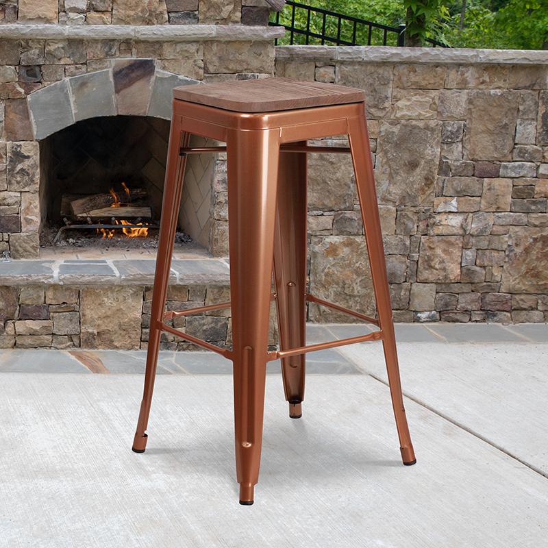 30" High Backless Copper Barstool with Square Wood Seat. The main picture.
