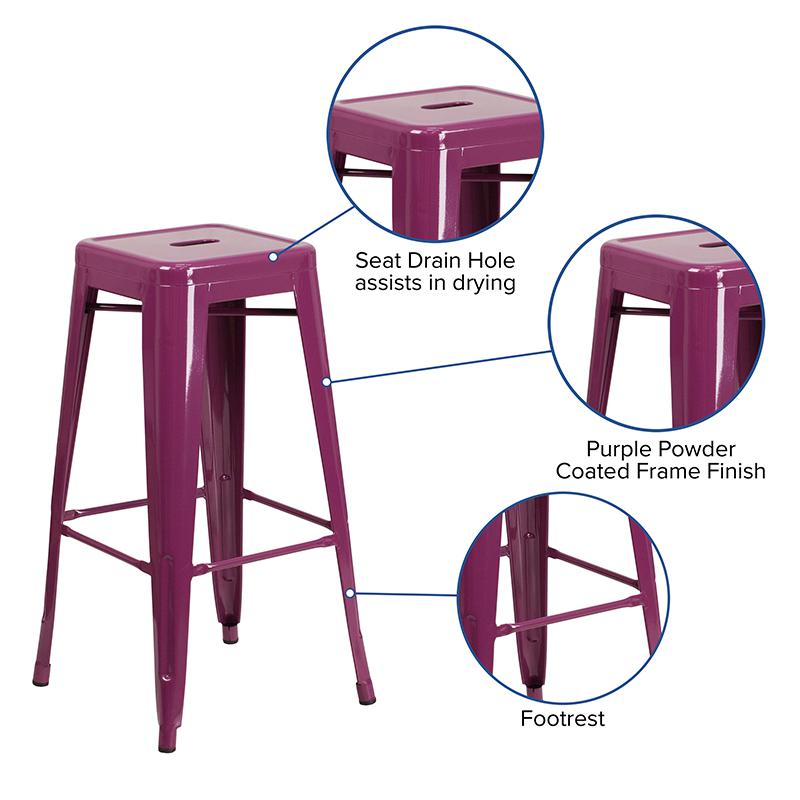 Commercial Grade 30" High Backless Purple Indoor-Outdoor Barstool. Picture 5