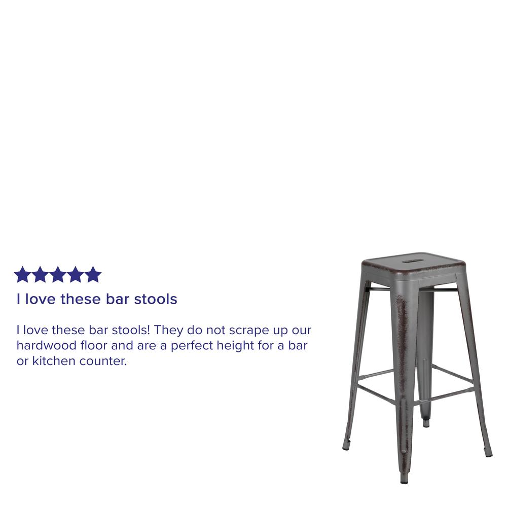 Commercial Grade 30" High Backless Distressed Silver Gray Metal Indoor-Outdoor Barstool. Picture 10